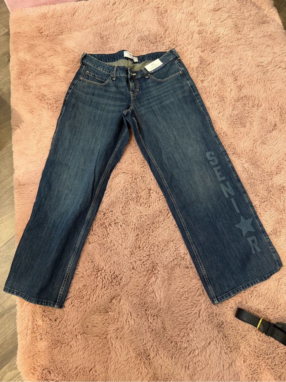 2027 Hollister Dark Blue Wide-Leg Jeans with Side Star Graphic Senior 2027